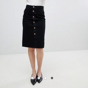 Monki black denim midi skirt